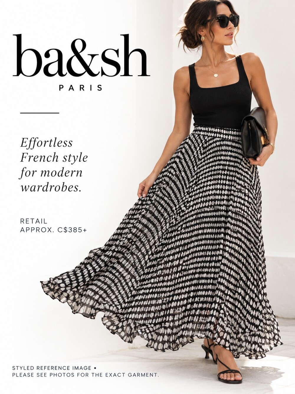 ba&sh Bessie Skirt Bessie Abstract Midi Skirt Black & White Size 0 NWOT New